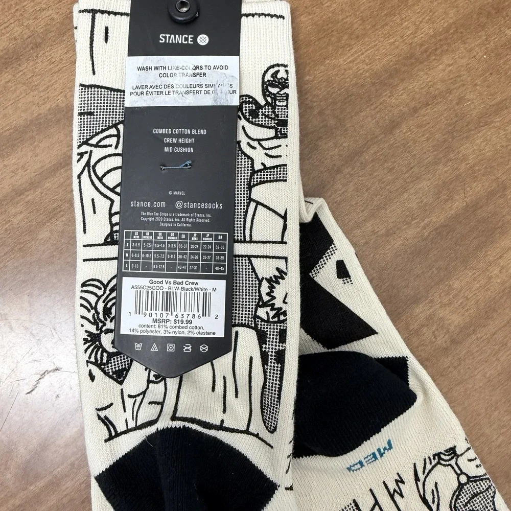 Stance Marvel Good vs bad Crew Socks X-Men Comic books Sz Med black and‎ white
